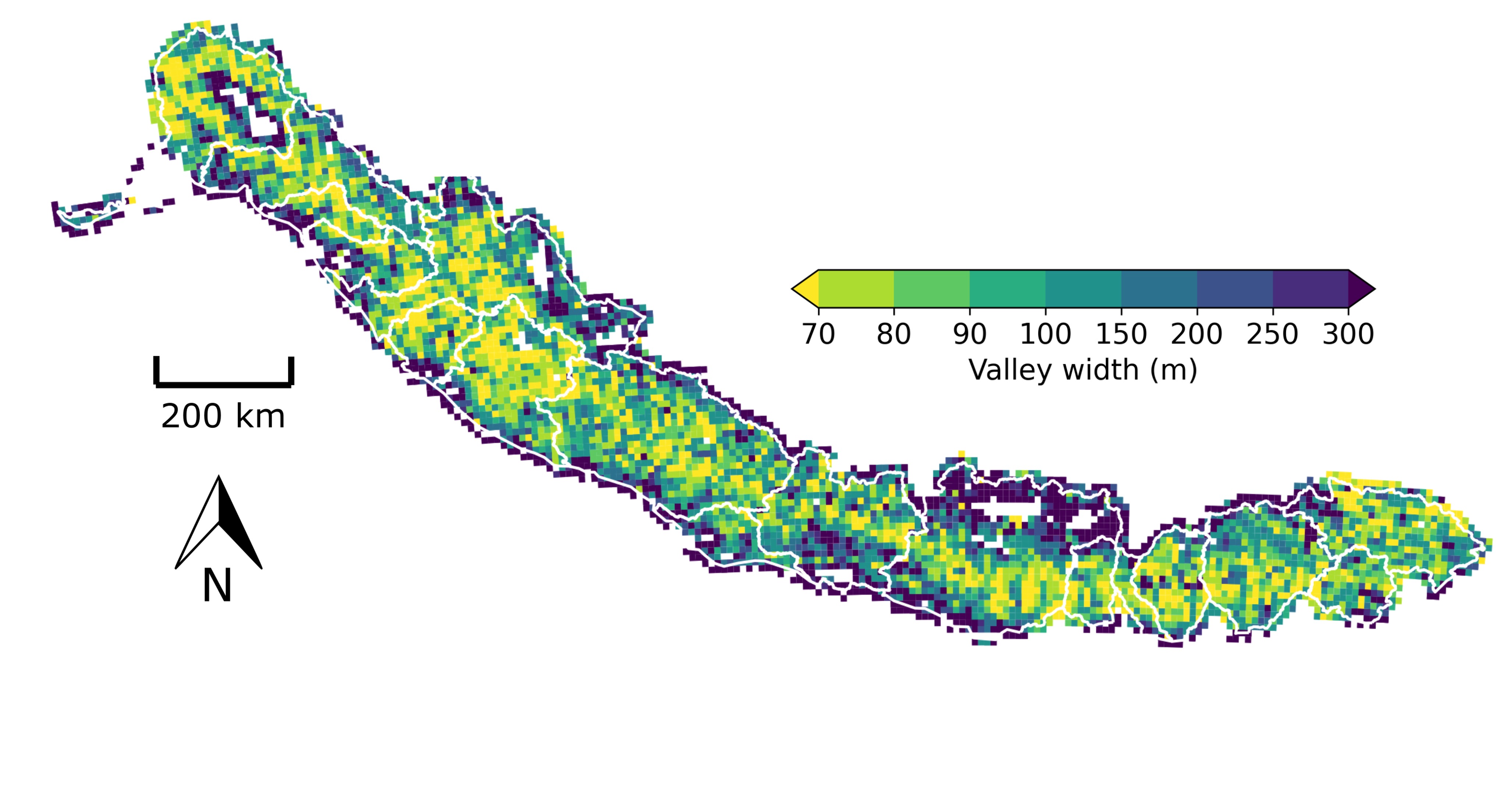 Valley width across the Himalayan orogen